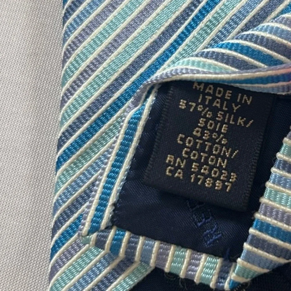 Banana Republic Necktie Mens Blue Striped 100% Silk Cotton Blend Made in Italy
